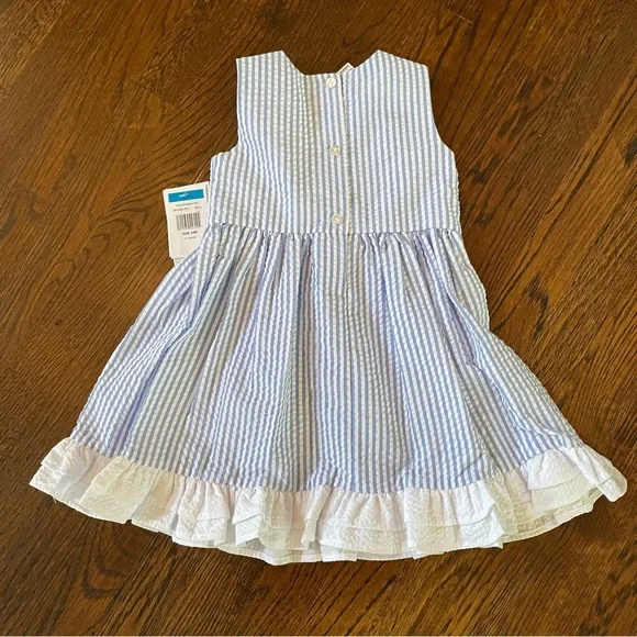NWT BONNIE BABY 2Pc. DRESS-BLOOMERS SEERSUCKER BLUE/WHT STRIPE - Picture 3 of 8